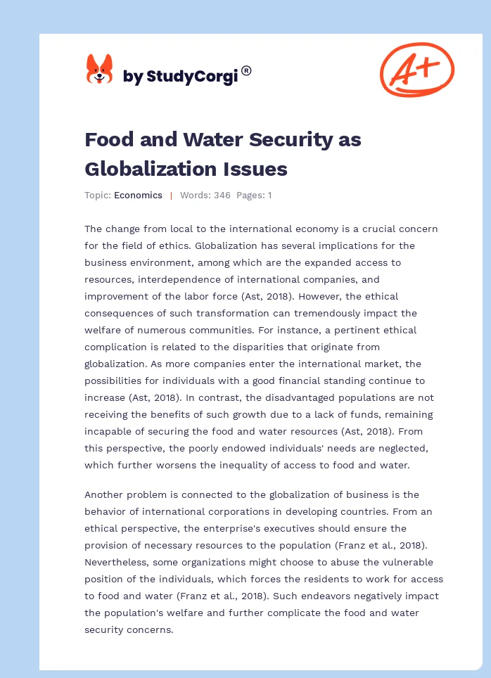 Food and Water Security as Globalization Issues. Page 1