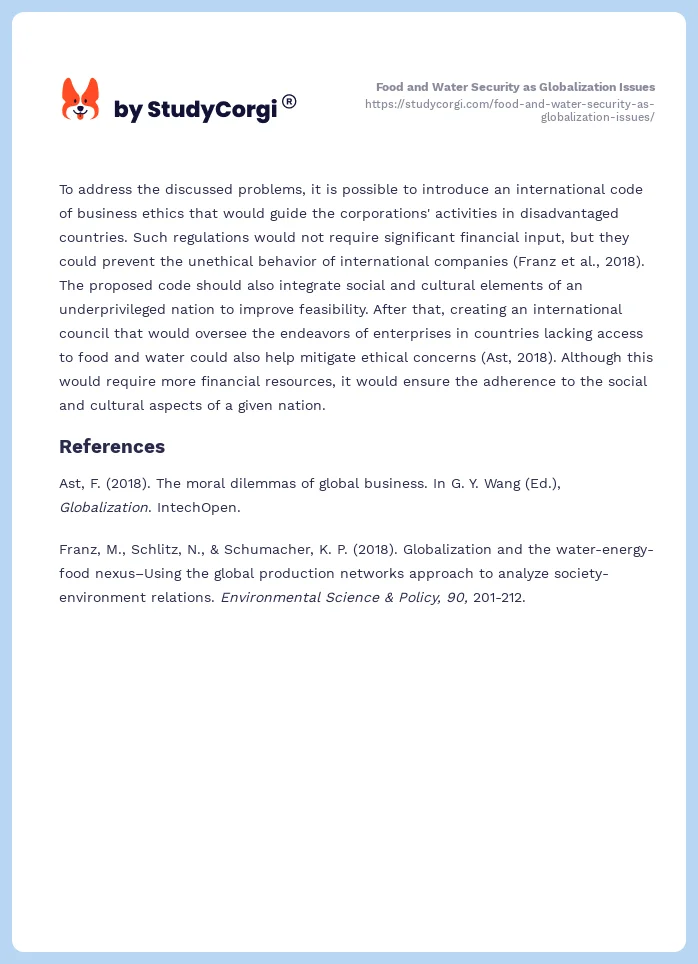 Food and Water Security as Globalization Issues. Page 2