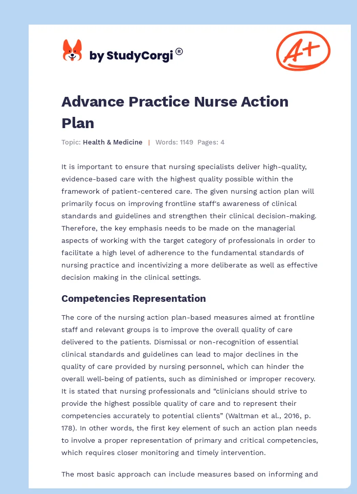 Advance Practice Nurse Action Plan. Page 1