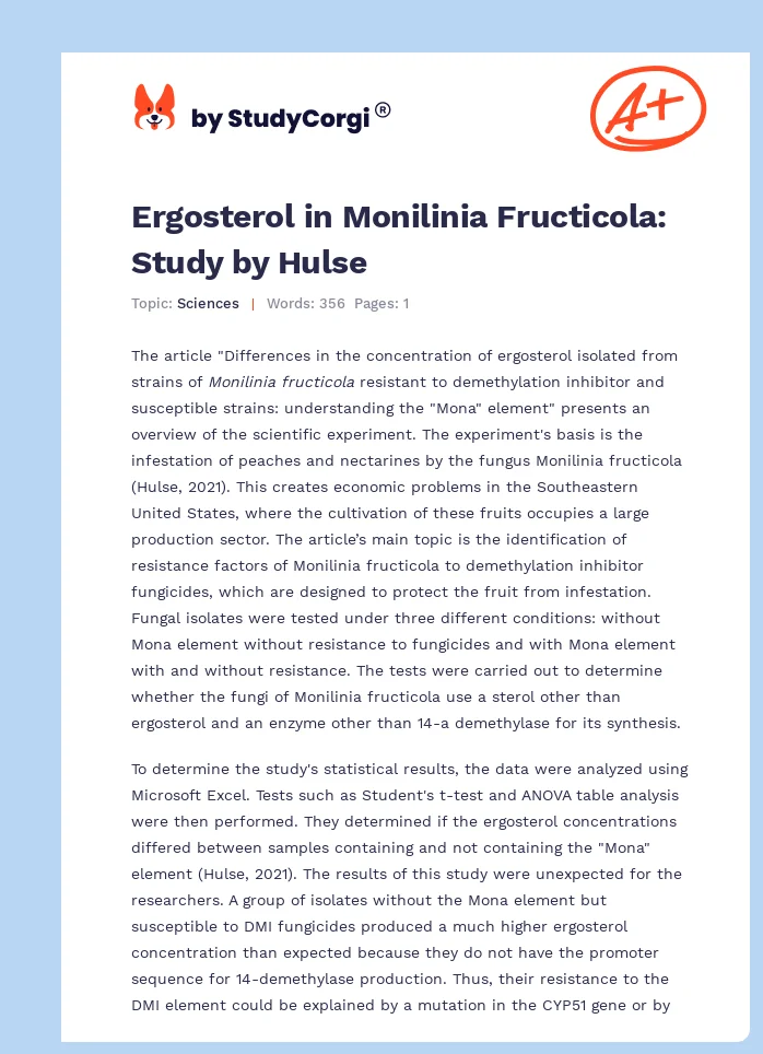 Ergosterol in Monilinia Fructicola: Study by Hulse. Page 1