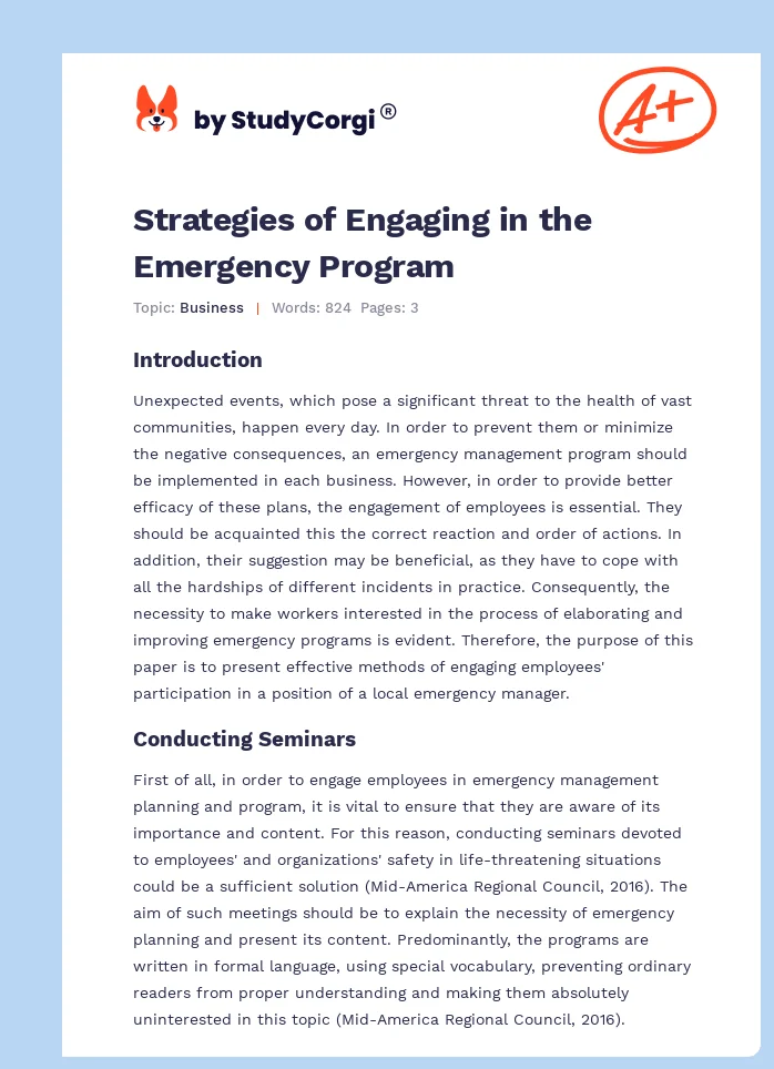 Strategies of Engaging in the Emergency Program. Page 1