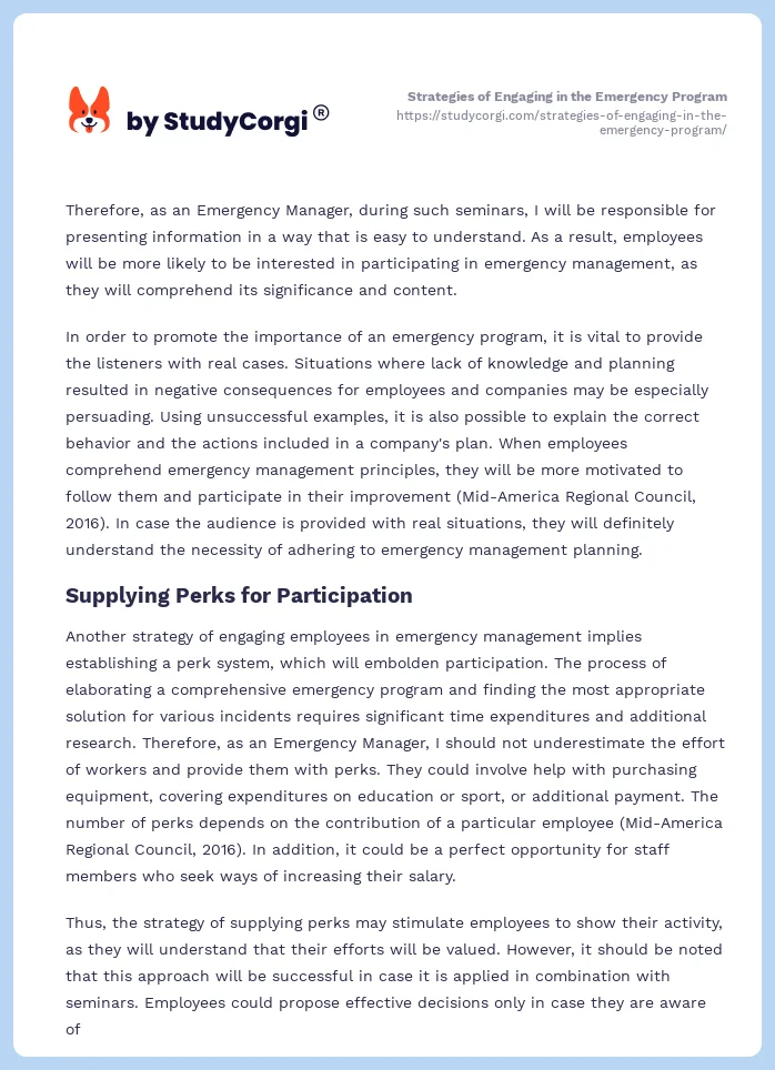 Strategies of Engaging in the Emergency Program. Page 2