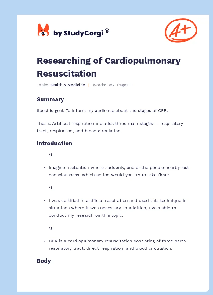 Researching of Cardiopulmonary Resuscitation. Page 1