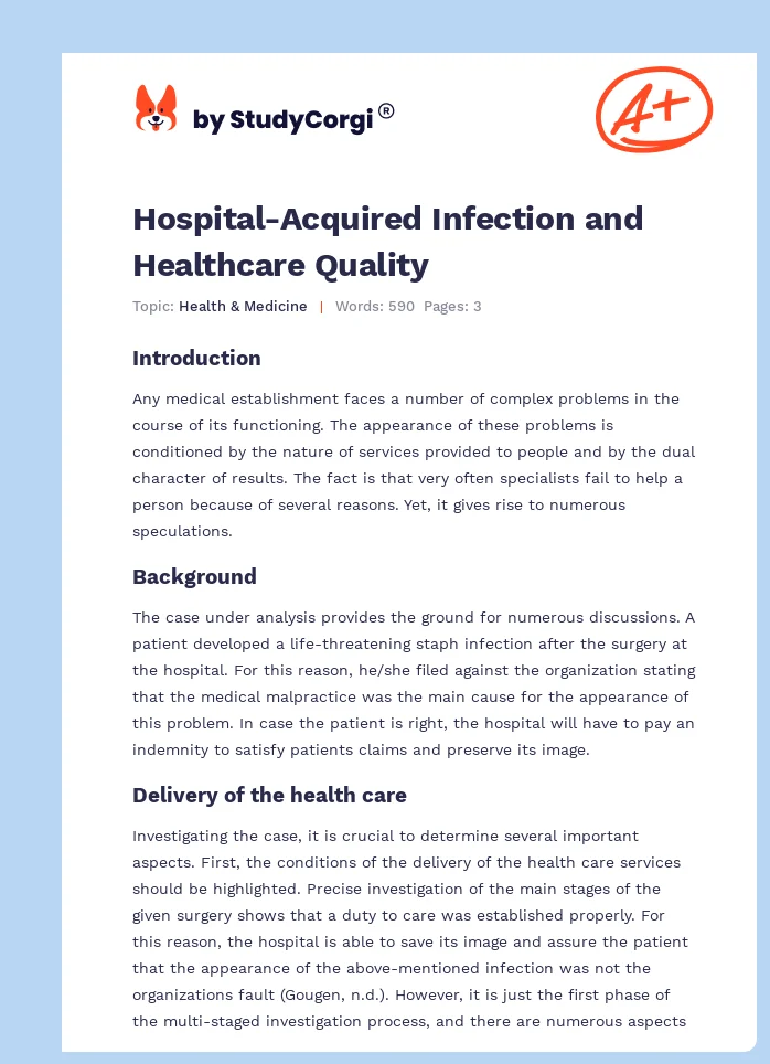 Hospital-Acquired Infection and Healthcare Quality. Page 1