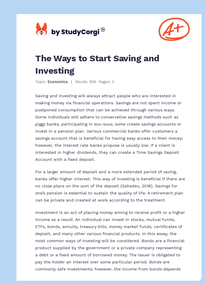 The Ways to Start Saving and Investing. Page 1
