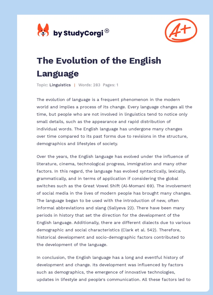 The Evolution of the English Language. Page 1