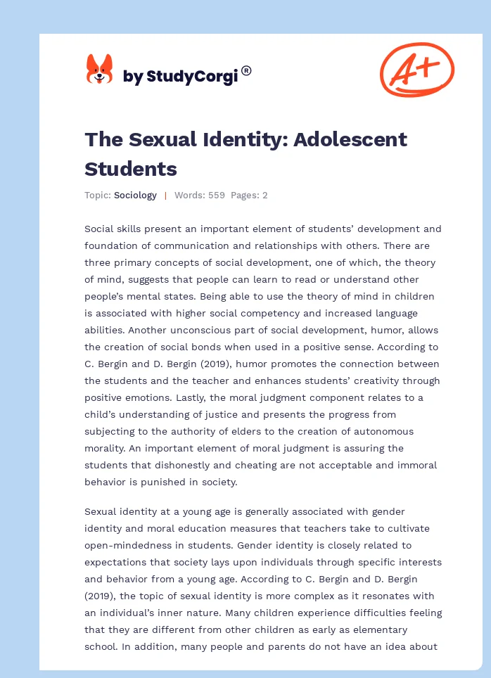 The Sexual Identity: Adolescent Students. Page 1