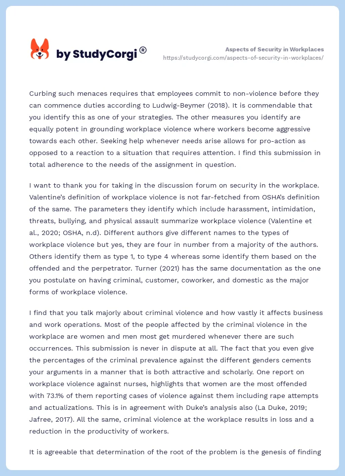 Aspects of Security in Workplaces. Page 2