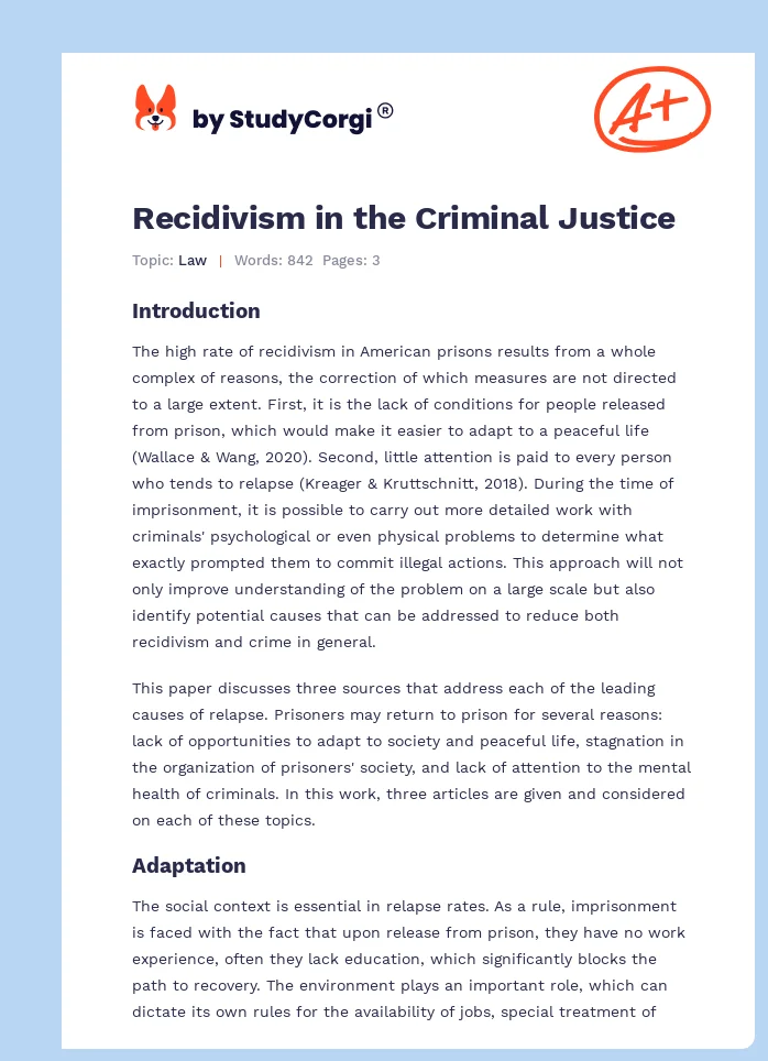 Recidivism in the Criminal Justice. Page 1