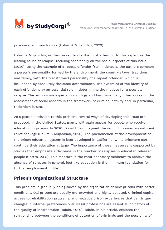 Recidivism in the Criminal Justice. Page 2