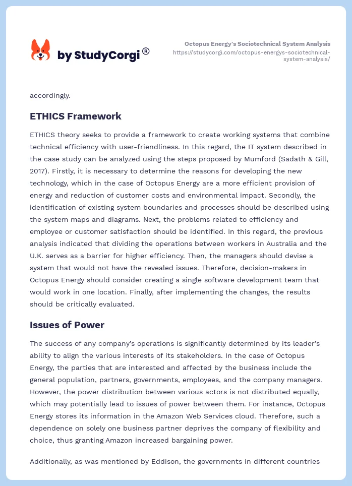 Octopus Energy's Sociotechnical System Analysis. Page 2