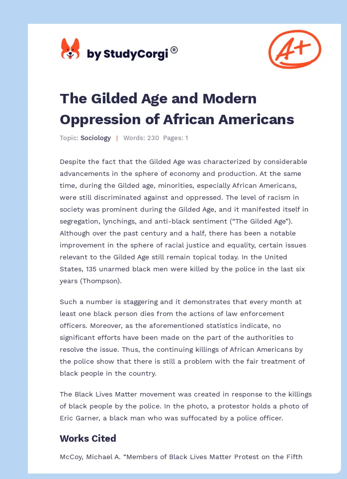 The Gilded Age and Modern Oppression of African Americans. Page 1