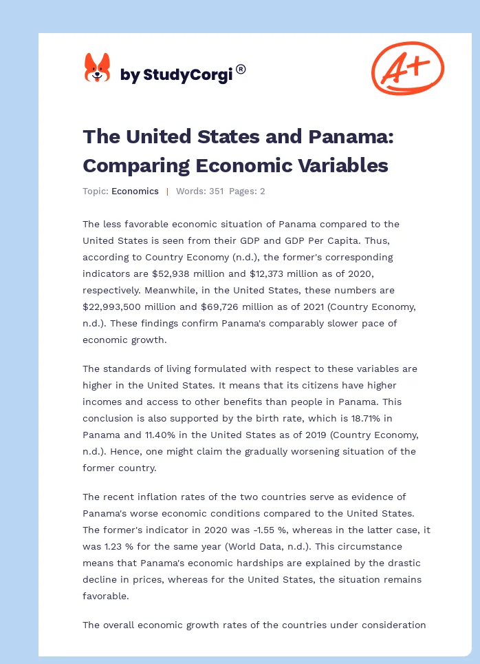 The United States and Panama: Comparing Economic Variables. Page 1