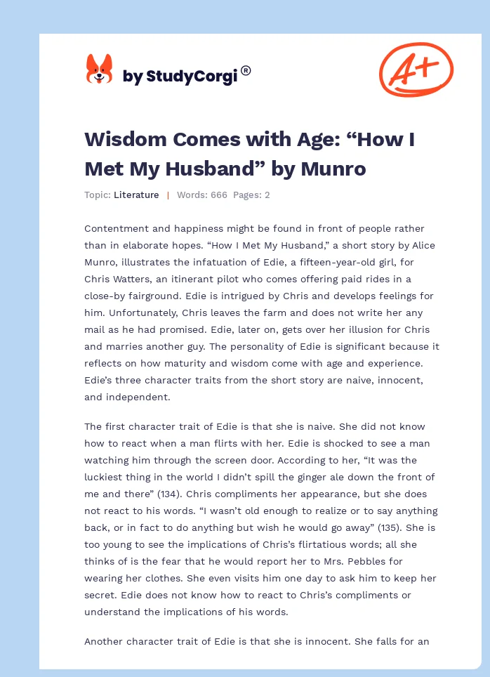 Wisdom Comes with Age: “How I Met My Husband” by Munro. Page 1