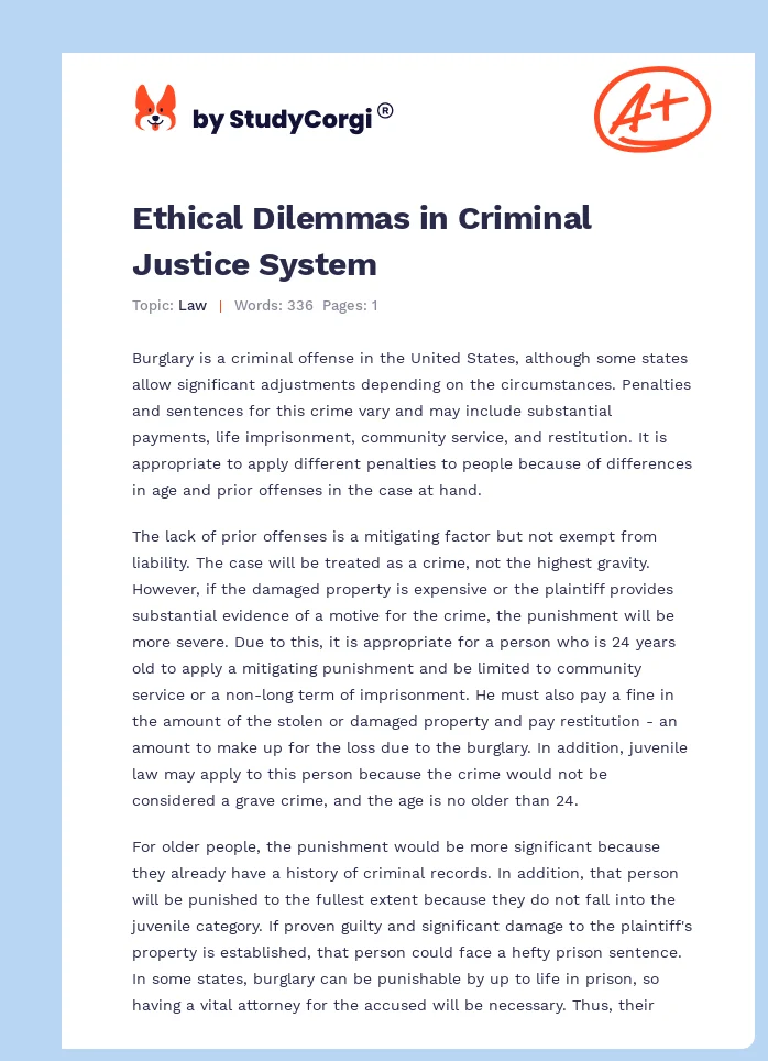 Ethical Dilemmas in Criminal Justice System. Page 1