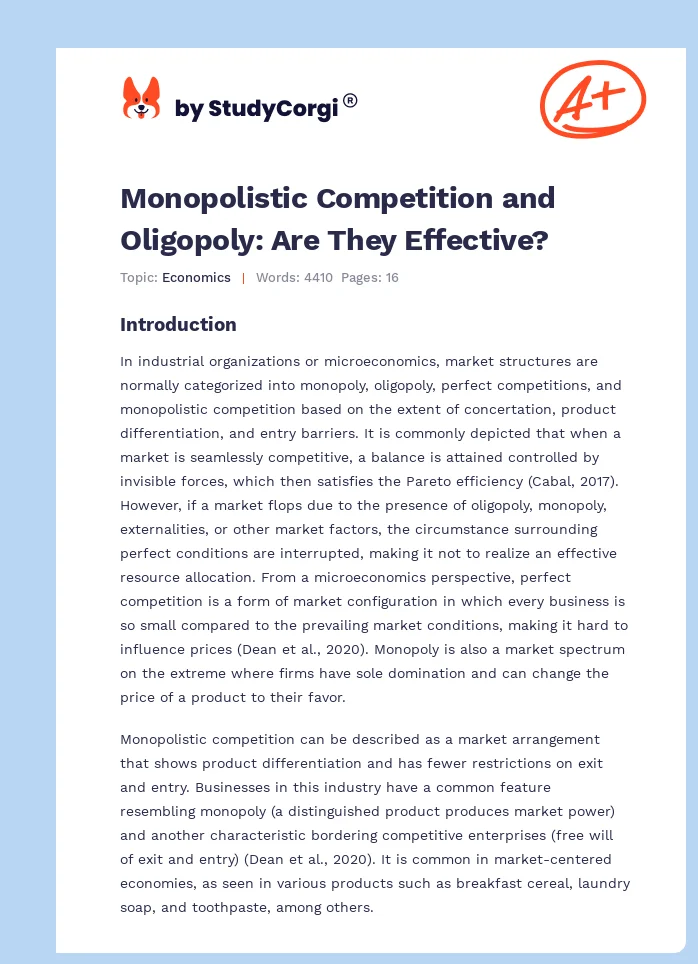 Monopolistic Competition and Oligopoly: Are They Effective?. Page 1