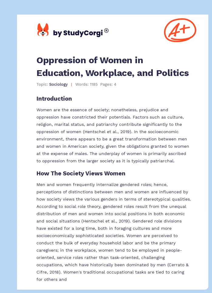 Oppression of Women in Education, Workplace, and Politics. Page 1