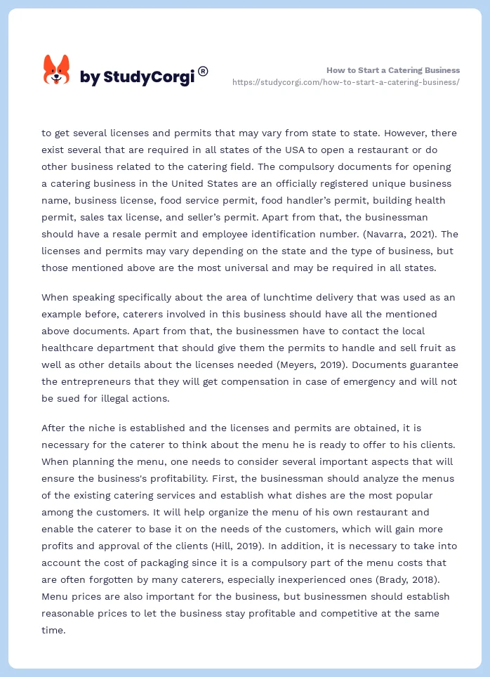 How to Start a Catering Business. Page 2