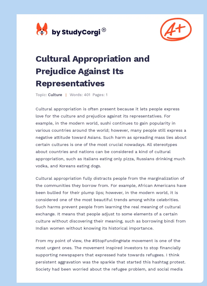Cultural Appropriation and Prejudice Against Its Representatives. Page 1