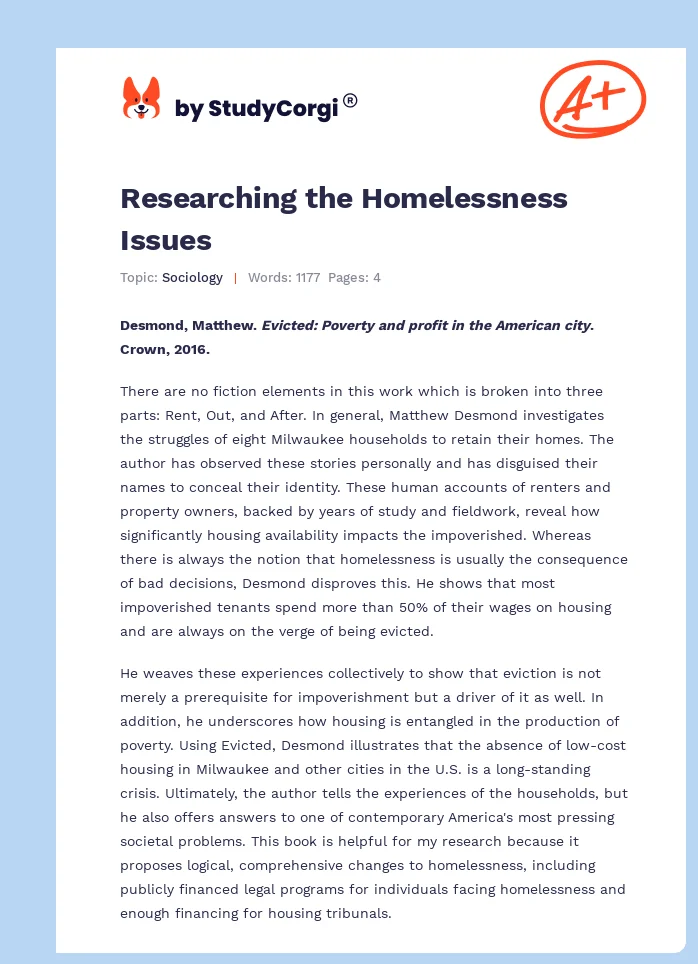 Researching the Homelessness Issues. Page 1