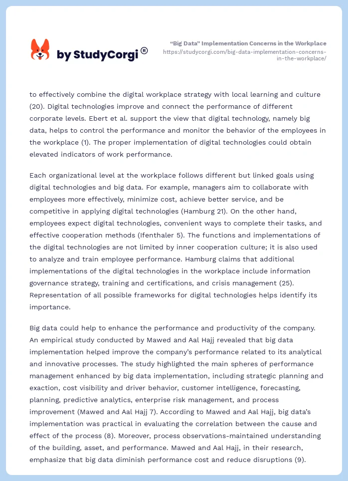 “Big Data” Implementation Concerns in the Workplace. Page 2