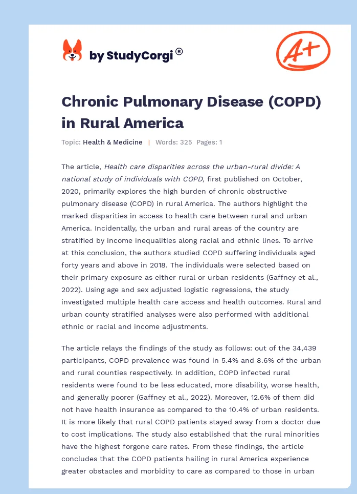 Chronic Pulmonary Disease (COPD) in Rural America. Page 1