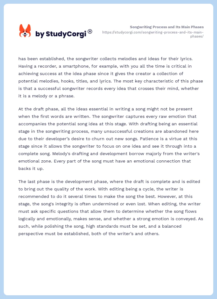 Songwriting Process and Its Main Phases. Page 2