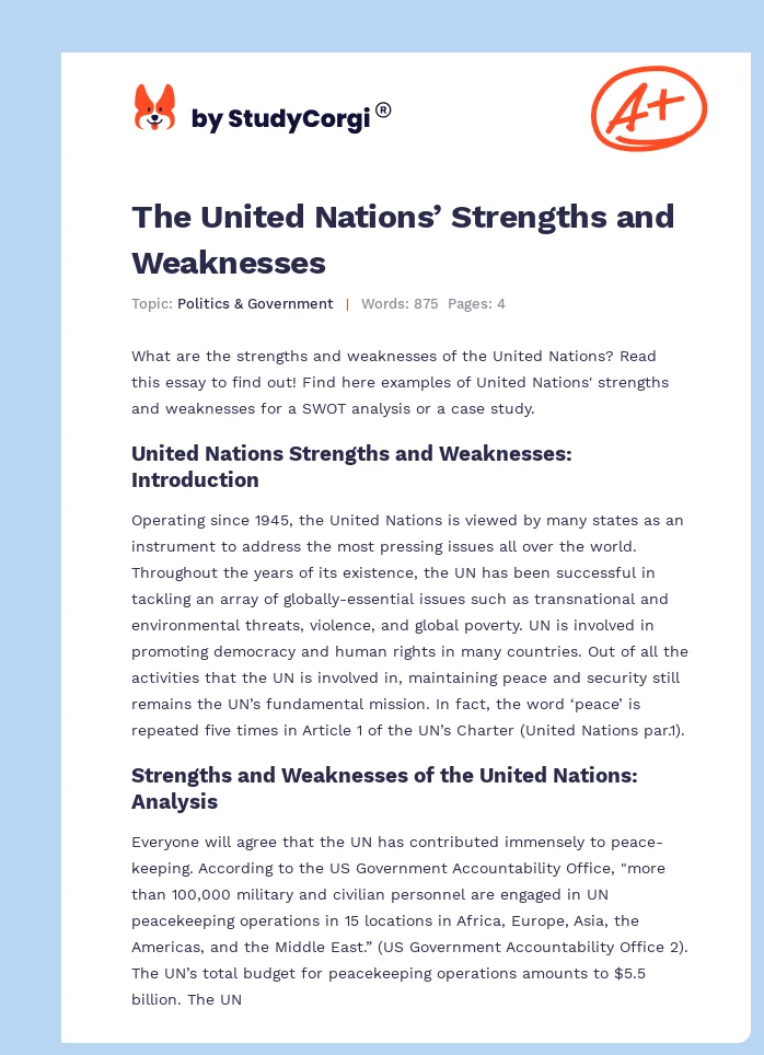 The United Nations’ Strengths and Weaknesses. Page 1