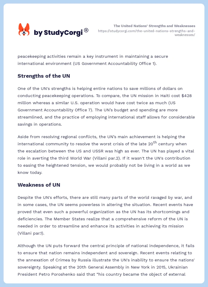 The United Nations’ Strengths and Weaknesses. Page 2