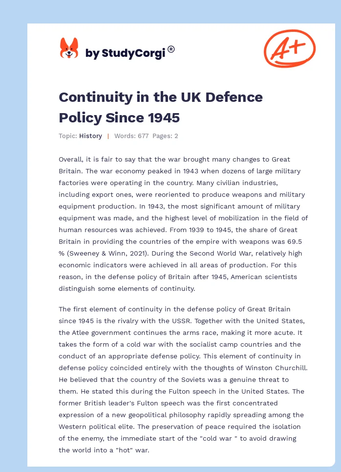 Continuity in the UK Defence Policy Since 1945. Page 1