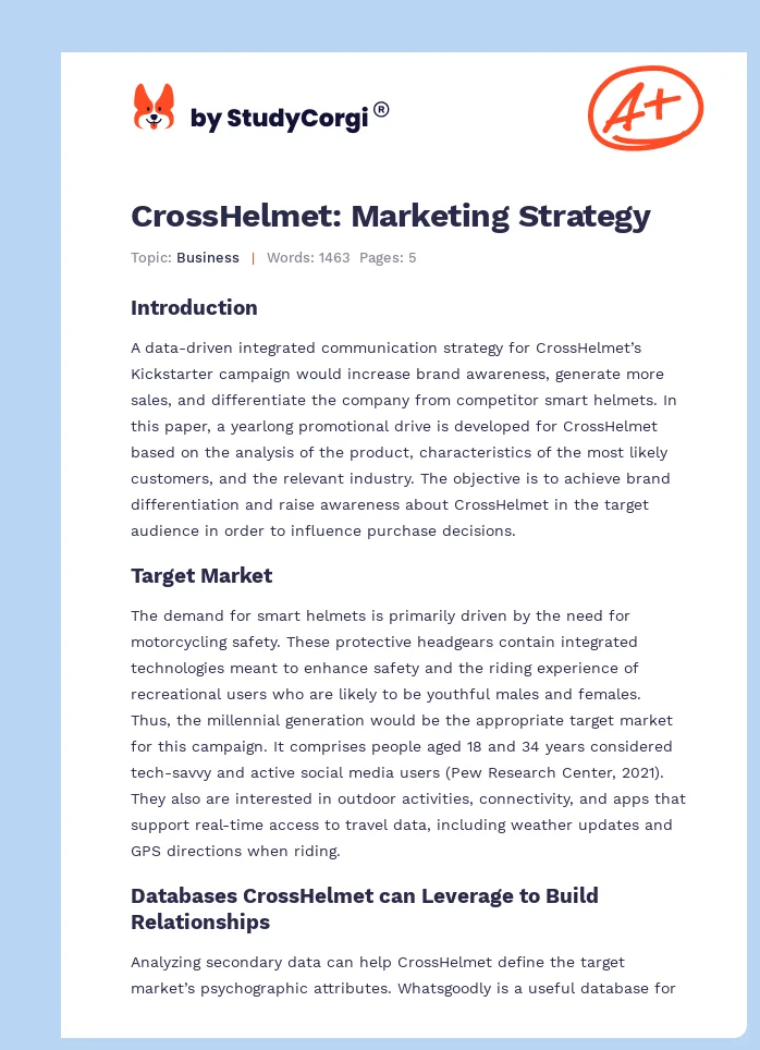 CrossHelmet: Marketing Strategy. Page 1