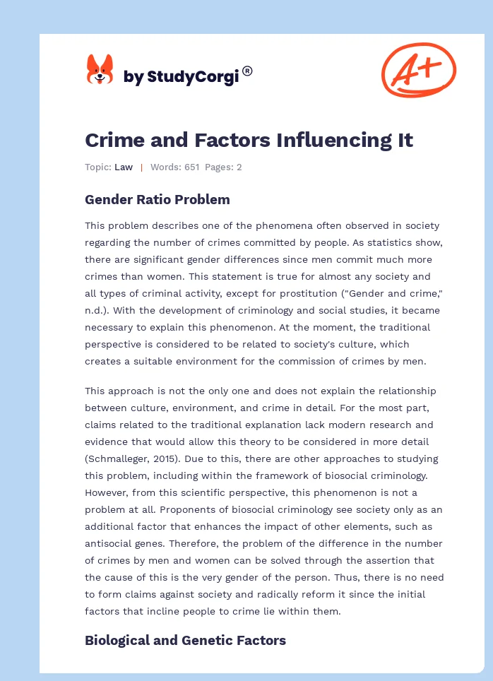 Crime and Factors Influencing It. Page 1