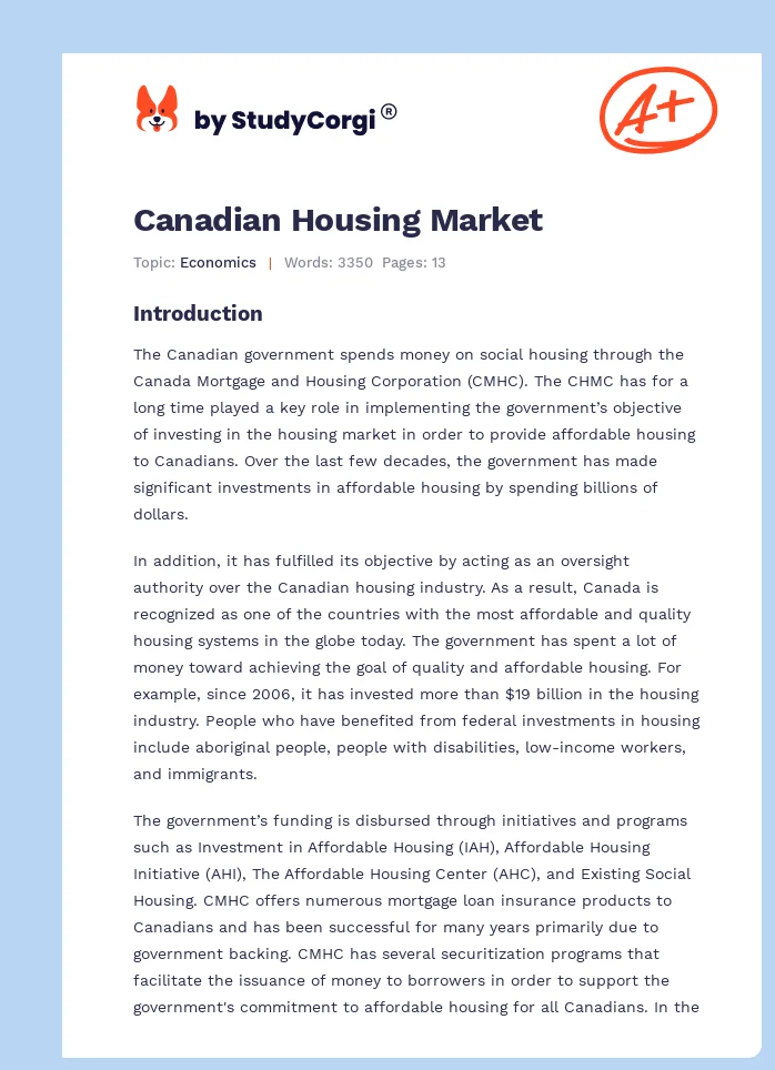 Canadian Housing Market. Page 1