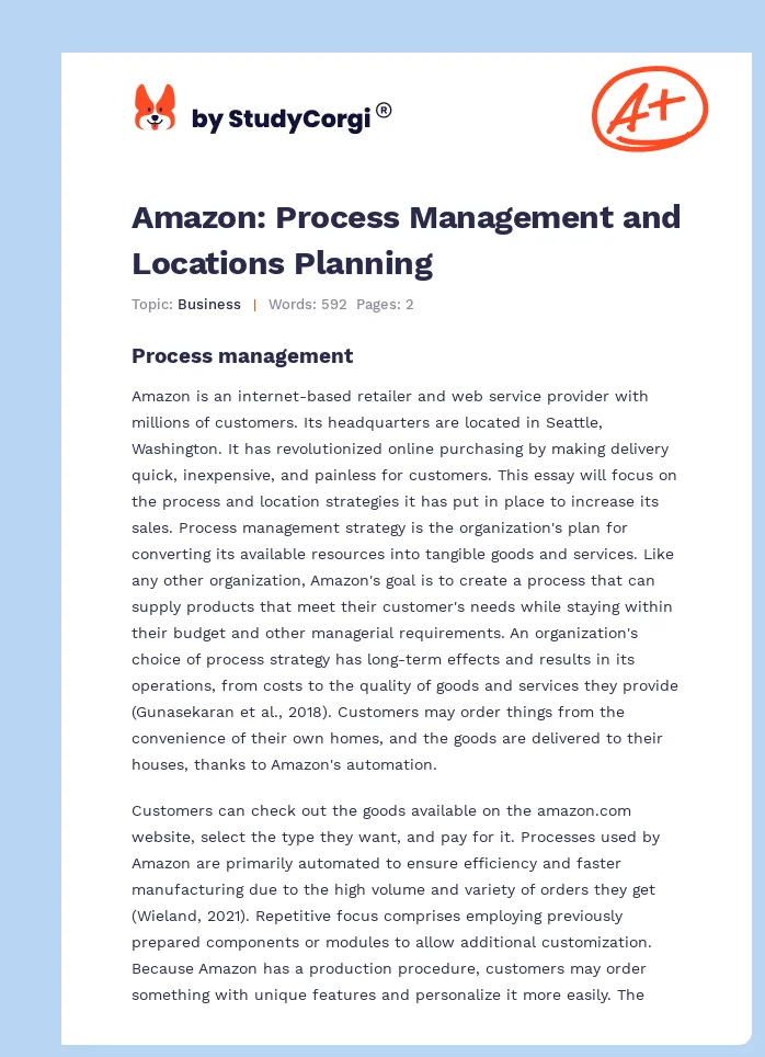Amazon: Process Management and Locations Planning. Page 1