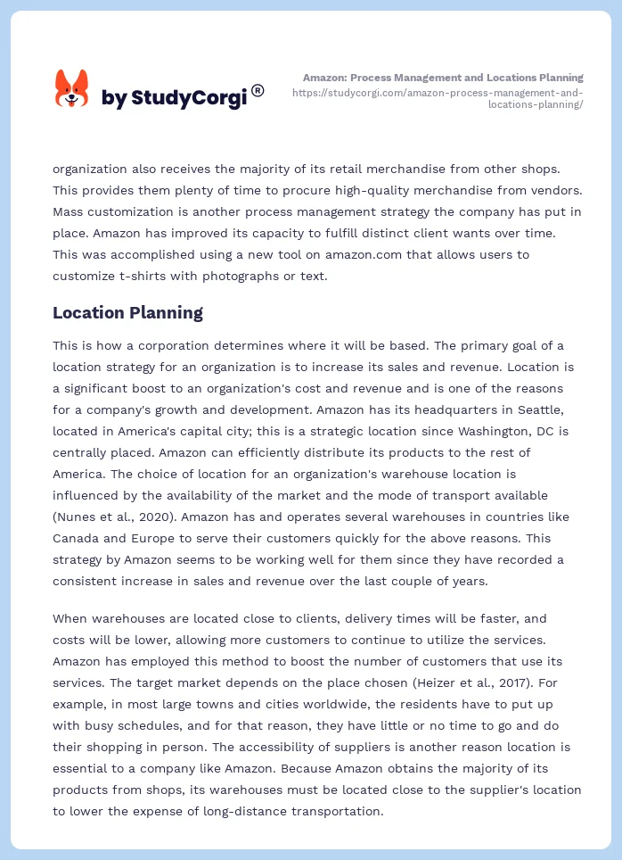 Amazon: Process Management and Locations Planning. Page 2