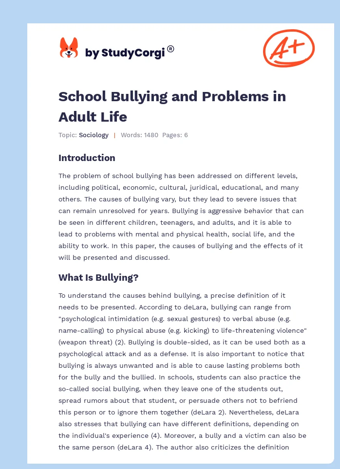 School Bullying and Problems in Adult Life. Page 1