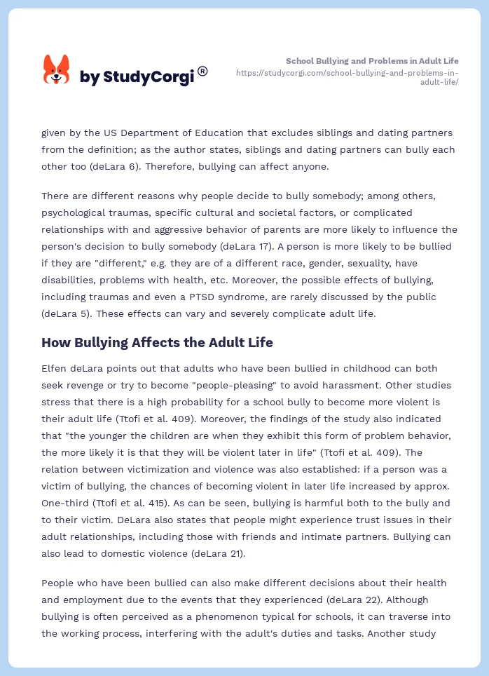 School Bullying and Problems in Adult Life. Page 2