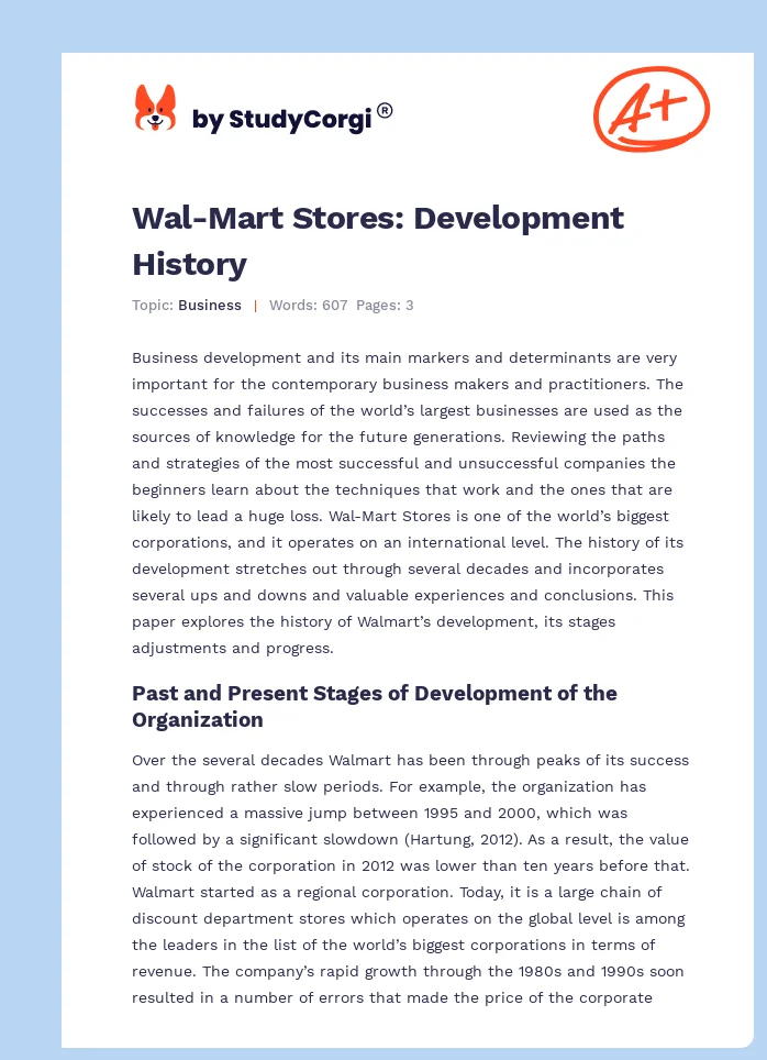 Wal-Mart Stores: Development History. Page 1