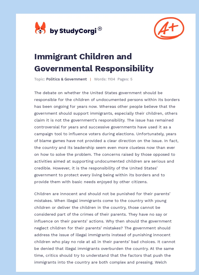 Immigrant Children and Governmental Responsibility. Page 1