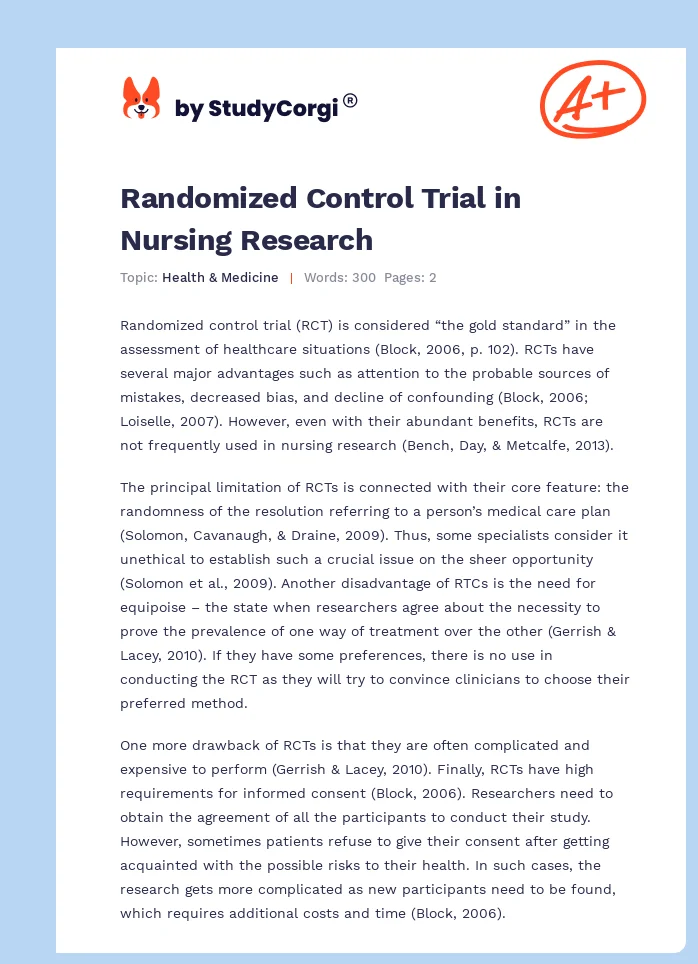 Randomized Control Trial in Nursing Research. Page 1
