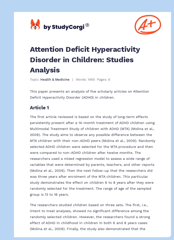 Attention Deficit Hyperactivity Disorder in Children: Studies Analysis. Page 1
