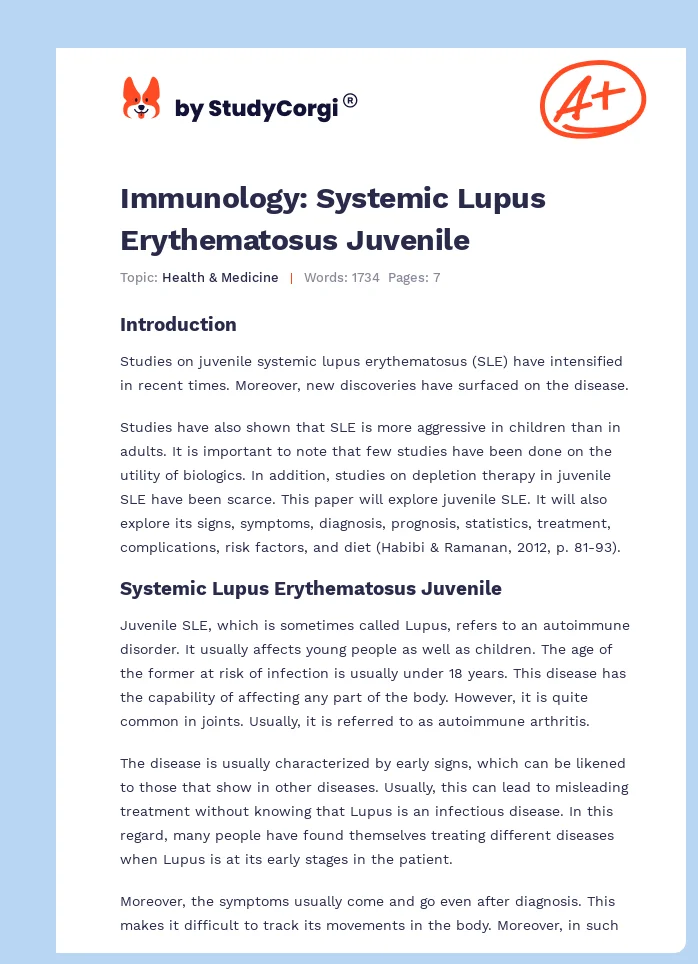 Immunology: Systemic Lupus Erythematosus Juvenile. Page 1