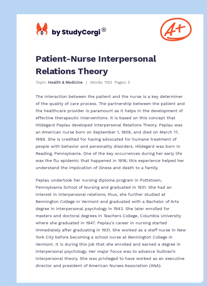 Patient-Nurse Interpersonal Relations Theory. Page 1