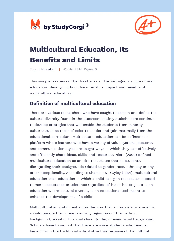 Multicultural Education, Its Benefits and Limits. Page 1
