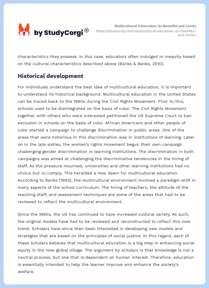 Multicultural Education, Its Benefits and Limits. Page 2