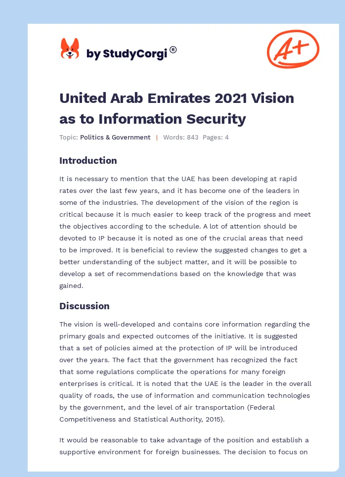 United Arab Emirates 2021 Vision as to Information Security. Page 1