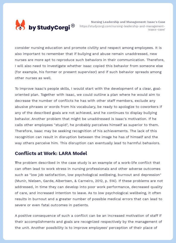 Nursing Leadership and Management: Isaac's Case. Page 2