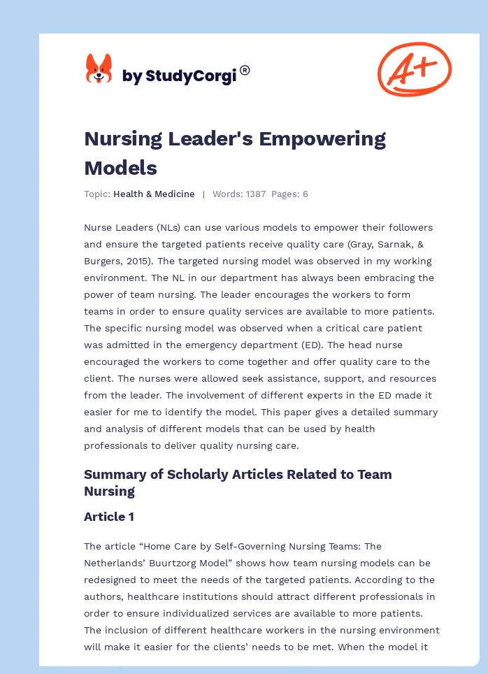 Nursing Leader's Empowering Models. Page 1