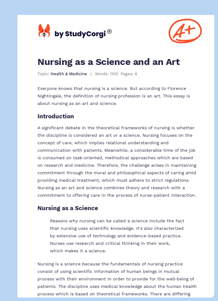 Nursing as a Science and an Art. Page 1