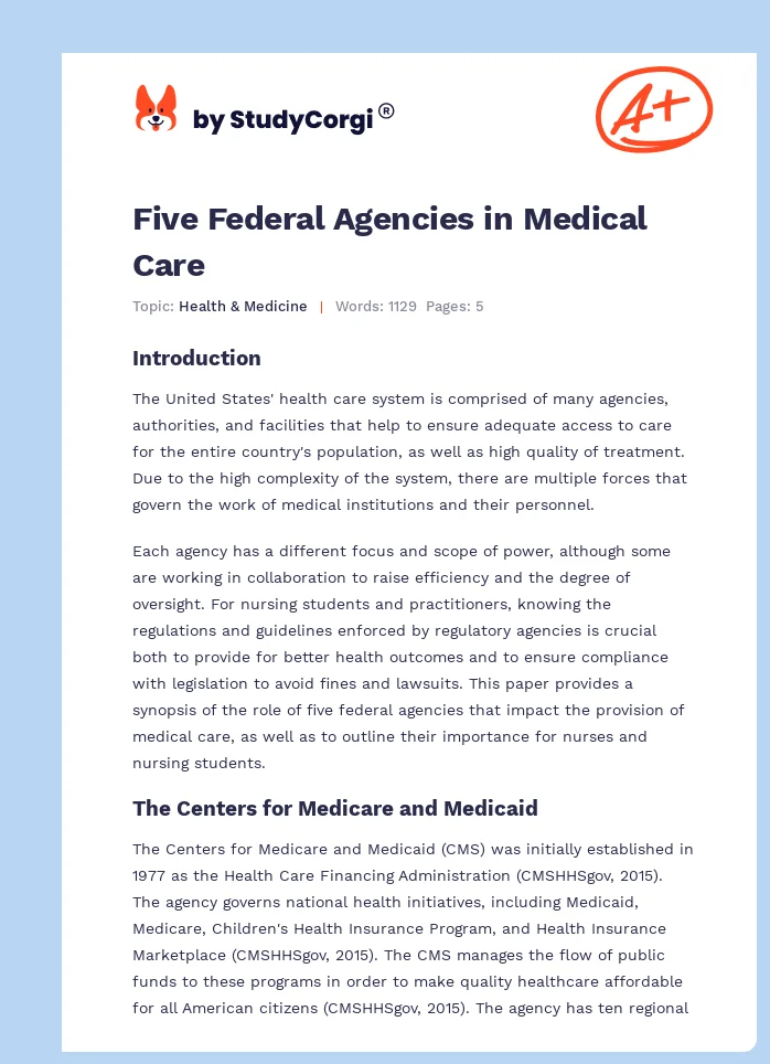 Five Federal Agencies in Medical Care. Page 1